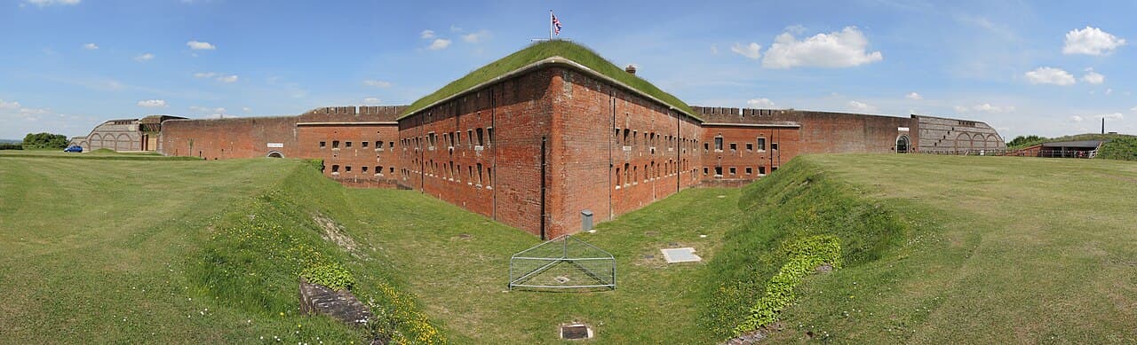 The brick ramparts of Fort Nelson on Portsdown Hill